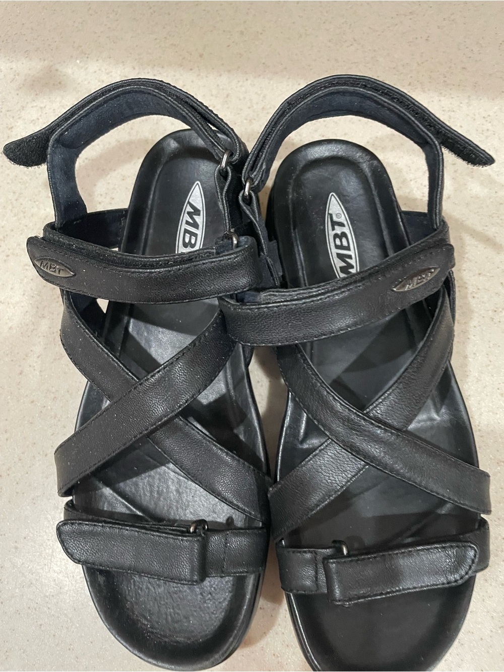 MBT Women's Black Leather Strappy Walking Sandals